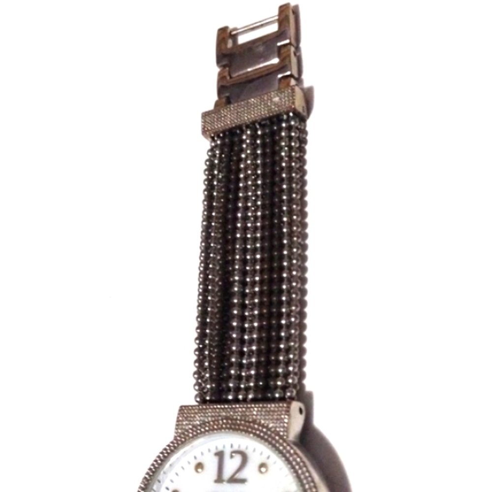 CHICO'S KERRIANNE ROUND FACE QUARTZ TINY BLACK AND SILVER BEADED BAND 7" WATCH - Picture 6 of 10